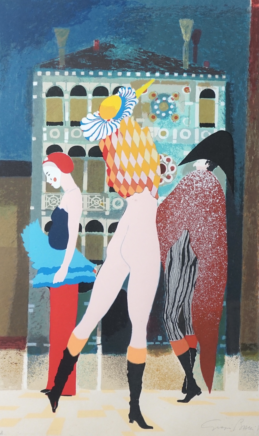 Italian School , Nude in Venice and Carnival with Rialto Bridge, limited edition colour prints (2), 67 x 46cm and 46 x 64cm